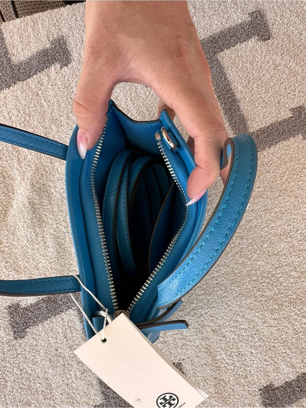 Tory Burch Bright Blue Leather Satchel with Gold Logo